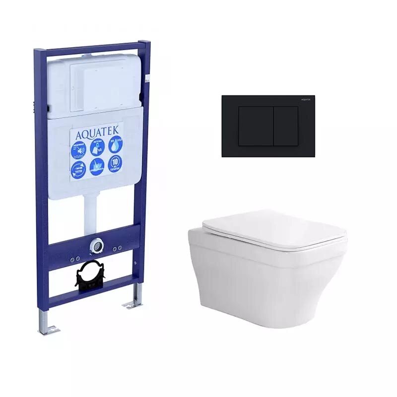 Изображение товара Инсталляция Aquatek Standart с безободковым унитазом Амадео микролифт черная клавиша