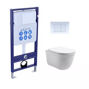 Изображение товара Инсталляция Aquatek Standart с безободковым унитазом Aquatek Классик, крышка микролифт, клавиша белая, крепеж в комплекте, SET AQUATEK КЛАССИК-009 4в1