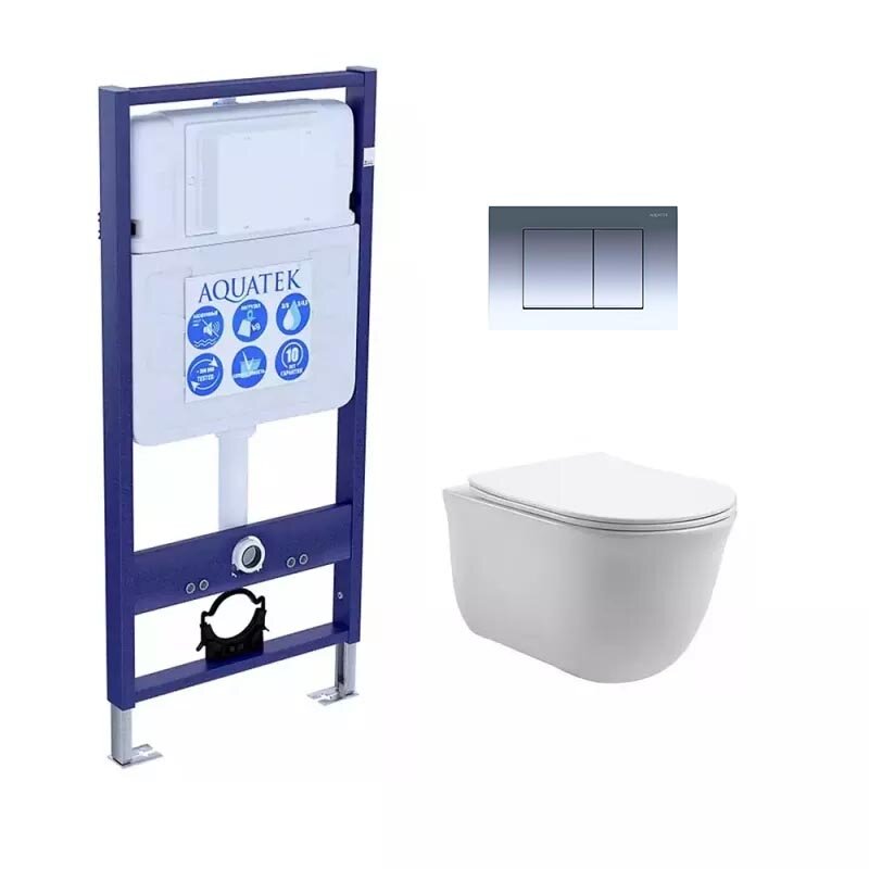 Изображение товара Инсталляция Aquatek Standart с безободковым унитазом Aquatek Классик и крышкой микролифт