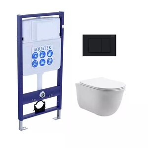 Изображение товара Инсталляция Aquatek Standart с безободковым унитазом Aquatek Классик, крышка микролифт, клавиша черная, крепеж в комплекте, SET AQUATEK КЛАССИК-012 4в1