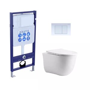 Изображение товара Инсталляция Aquatek Standart с безободковым унитазом Aquatek Классик, крышка микролифт, клавиша белая, крепеж в комплекте, SET AQUATEK КЛАССИК cm-009 4в1