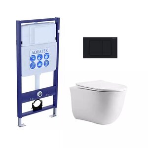 Изображение товара Инсталляция Aquatek Standart с безободковым унитазом Aquatek Классик, крышка микролифт, клавиша черная, крепеж в комплекте, SET AQUATEK КЛАССИК cm-012 4в1