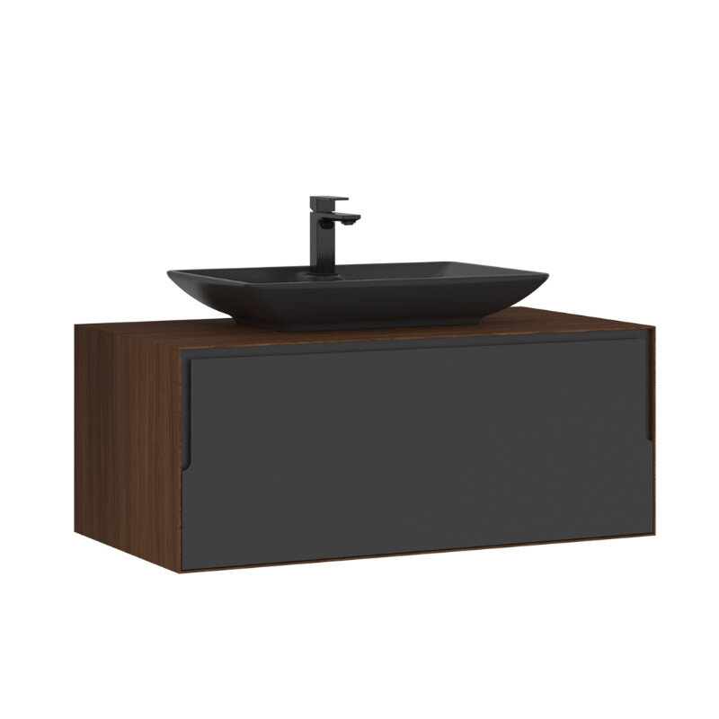 Изображение товара Тумба с раковиной Orka Craft 5001125, 100 см, подвесная, цвет орех/антрацит