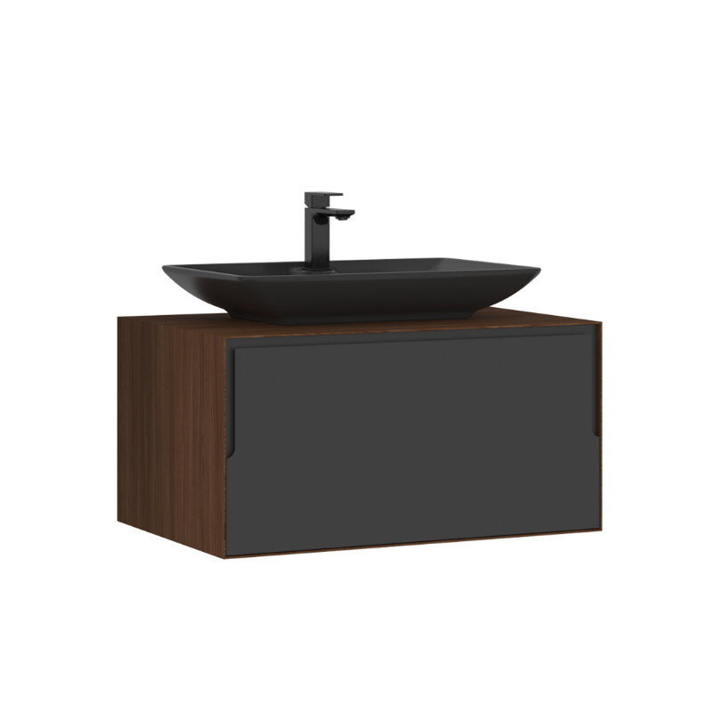 Изображение товара Тумба с раковиной Orka Craft 5003987, 80 см, подвесная, цвет орех/антрацит Изображение товара Тумба с раковиной Orka Craft 5003987, 80 см, подвесная, цвет орех/антрацит