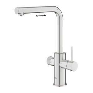 Изображение товара Смеситель для кухонной мойки Grohe Blue Pure Minta, 30590DC0, с подключением к фильтру с питьевой водой, с вытяжным изливом, цвет суперсталь