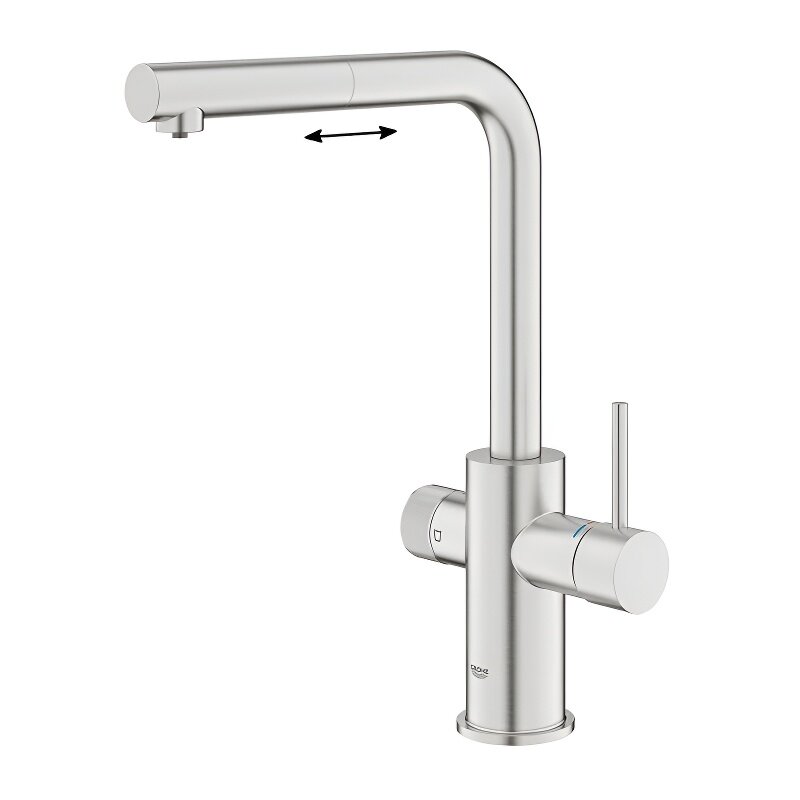 Изображение товара Смеситель для кухонной мойки Grohe Blue Pure Minta, 30590DC0, с подключением к фильтру с питьевой водой, с вытяжным изливом, цвет суперсталь Изображение товара Смеситель для кухонной мойки Grohe Blue Pure Minta, 30590DC0, с подключением к фильтру с питьевой водой, с вытяжным изливом, цвет суперсталь