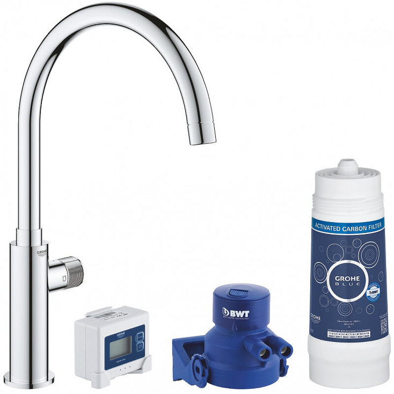 Изображение товара Кухонный кран GROHE Blue Pure Mono с фильтром, хром, 22.4 см излив