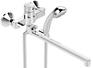 Изображение товара Смеситель Vidima Logik BA281AA для ванны и душа с душевым гарнитуром, поворотный излив, хром