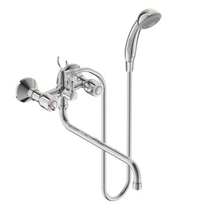 Изображение товара Смеситель Vidima ИСКАР (ISCAR) BA167AA для ванны и душа с душевым гарнитуром, поворотный излив, хром