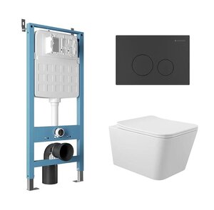 Изображение товара Комплект Aqueduto, AQDS006: инсталляция Tecnica, безободковый унитаз Macio с крышкой-сиденьем микролифт, клавиша Circulo черная матовая