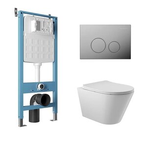 Изображение товара Комплект Aqueduto, AQDS008: инсталляция Tecnica, безободковый унитаз Cone с крышкой-сиденьем микролифт, клавиша Circulo хром