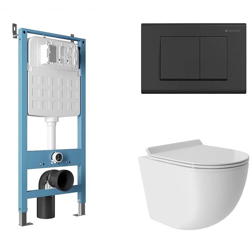 Изображение товара Комплект Aqueduto AQDS013T - безободковый подвесной унитаз Ovo с системой Торнадо и инсталляцией Te