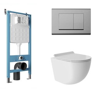 Изображение товара Комплект Aqueduto, AQDS016T: инсталляция Tecnica, безободковый унитаз Ovo смыв торнадо, с крышкой-сиденьем микролифт, клавиша Quadrado хром