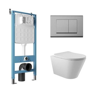 Изображение товара Комплект Aqueduto, AQDS017: инсталляция Tecnica, безободковый унитаз Cone с крышкой-сиденьем микролифт, клавиша Quadrado хром