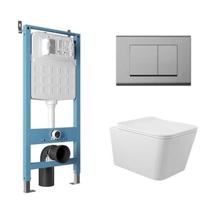 Изображение товара Комплект Aqueduto, AQDS018: инсталляция Tecnica, безободковый унитаз Macio с крышкой-сиденьем микролифт, клавиша Quadrado хром