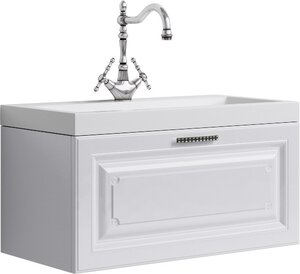Изображение товара Тумба с раковиной Aqwella Empire 800, белая, подвесная, МДФ, стильная мебель для ванной