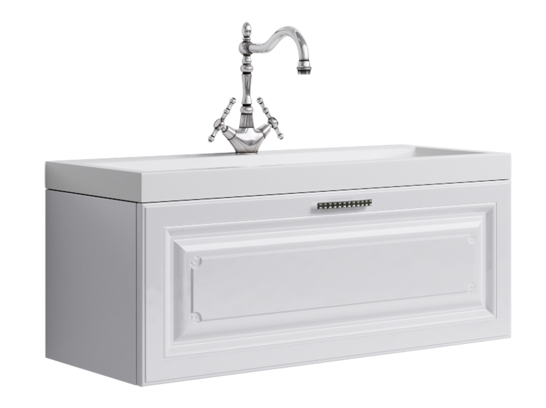 Изображение товара Тумба с раковиной Aqwella Empire 1000 белая подвесная МДФ глянцевая зеркало