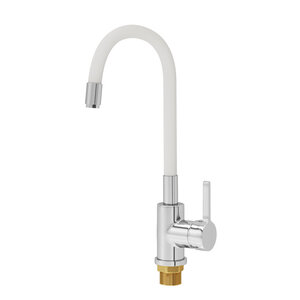 Изображение товара Смеситель для кухонной мойки Aringa Твид AR02021WH, с гибким изливом, белый/хром