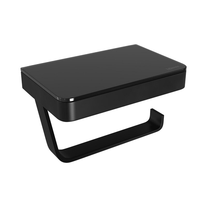 Изображение товара Держатель туалетной бумаги Lemark Glass Line, 9722030, с полкой, черный матовый/черное стекло