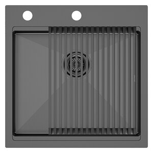 Изображение товара Мойка кухонная Paulmark Kroner-Pro, PM705151-GM, вороненая сталь