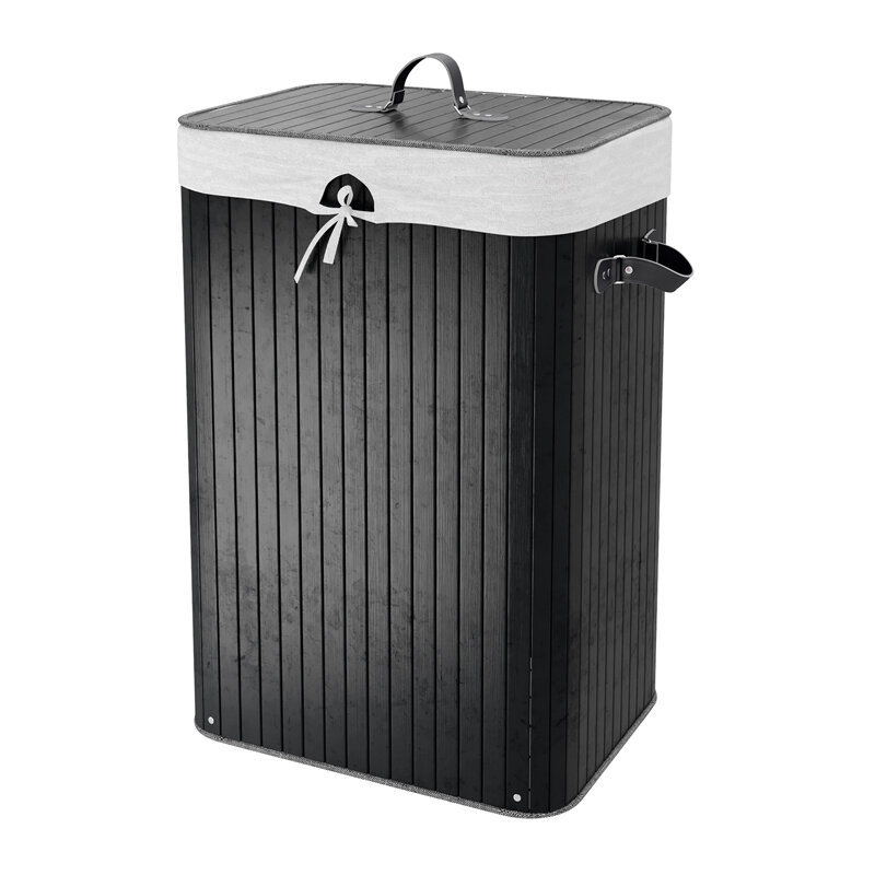 Изображение товара Корзина для белья WasserKraft Nuthe WB-910-L, натуральные материалы, черная/белая