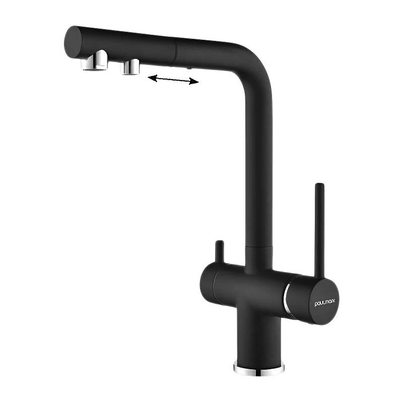 Изображение товара Смеситель Paulmark Serpentine Se213222-418 для кухонной мойки с подключением к фильтру питьевой воды, черный металлик