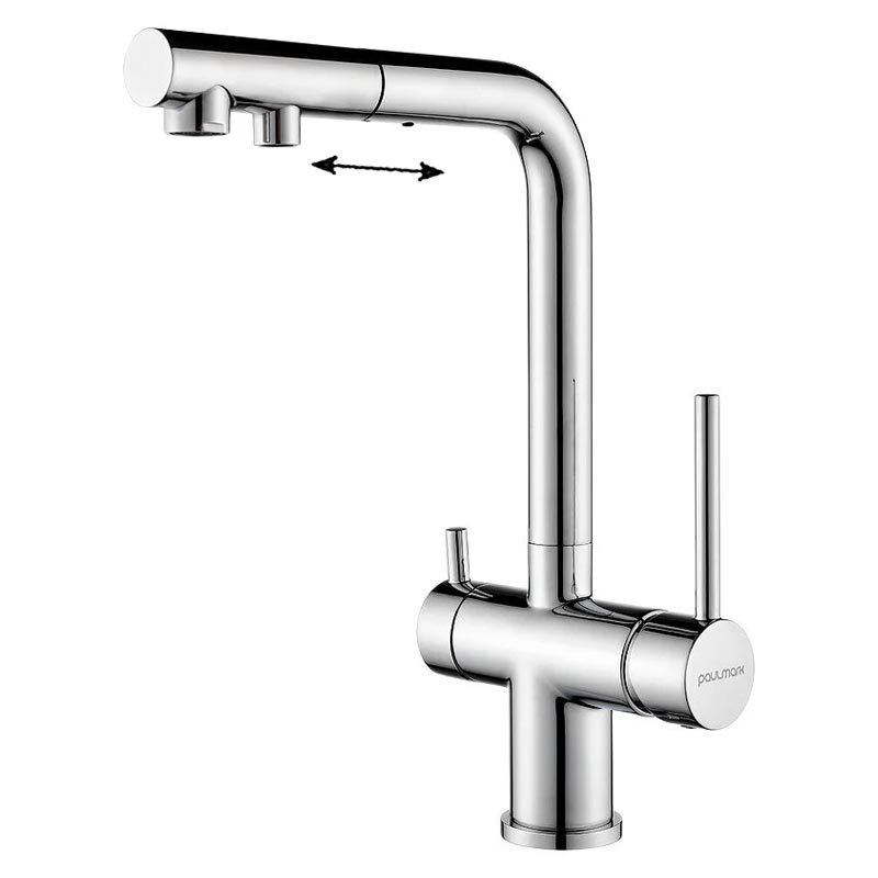 Изображение товара Смеситель для кухни Paulmark Serpentine с подключением фильтра, хром, 33 см высоты