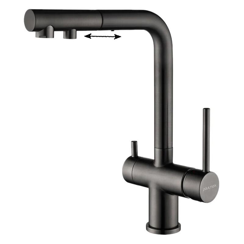 Изображение товара Кухонный смеситель Paulmark Serpentine для подключения фильтра вороненая сталь 22.15 см