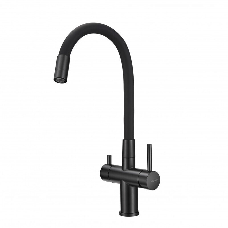 Изображение товара Milacio Ultra MCU.560.TBB — черный смеситель с подключением к фильтру, 26 см излив, донный клапан,