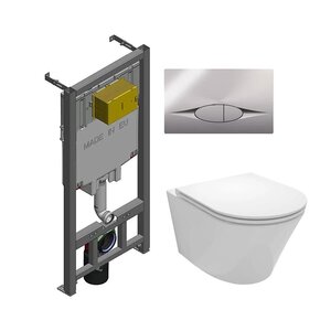 Изображение товара Инсталляция Jacob Delafon с безободковым унитазом Jacob Delafon Rodin+ EDY102-00, тонкое сиденье микролифт, клавиша хром, EDY102-00/E23280-00/E21822-CP