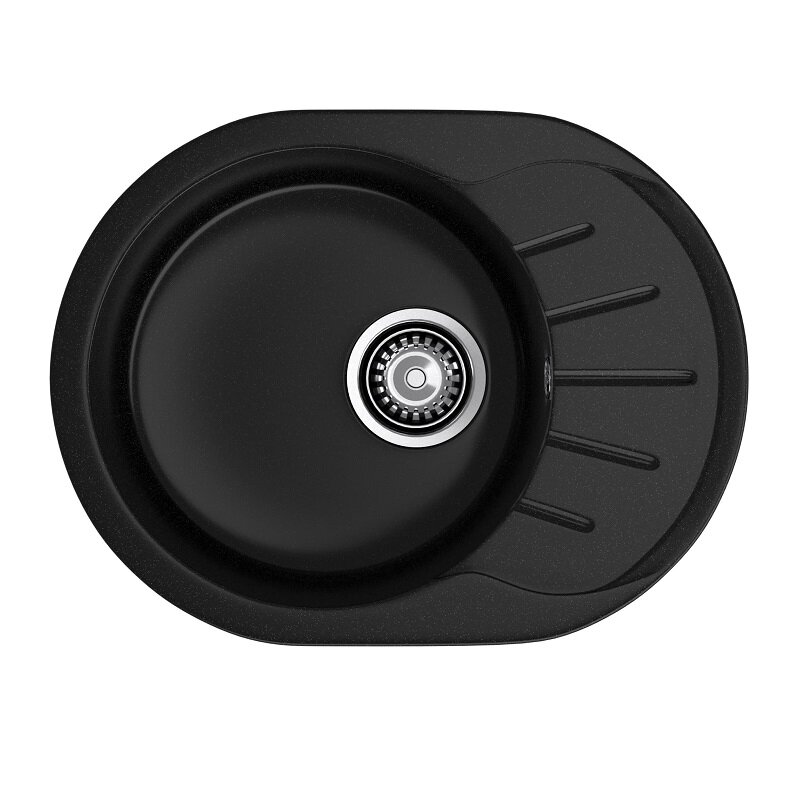 Изображение товара Кухонная мойка GranFest Rondo R-580L черная овальная с крылом 57.9х44.5 см