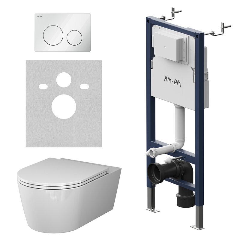 Изображение товара Инсталляция для подвесного унитаза Am.Pm PrimeFit, система FlashClean, белая