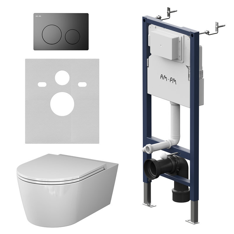 Изображение товара Инсталляция и унитаз безободковый Am.Pm PrimeFit и Func, с микролифт, черный матовый