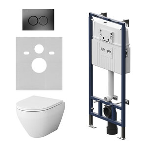 Изображение товара Инсталляция Am.Pm MasterFit, IS100138.701700, унитаз безободковый Spirit V2.0, крышка-сиденье микролифт, клавиша черная матовая