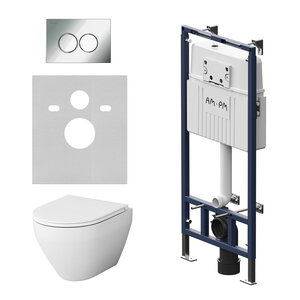 Изображение товара Инсталляция Am.Pm MasterFit, IS100151.701700, унитаз безободковый Spirit V2.0, крышка-сиденье микролифт, клавиша хром