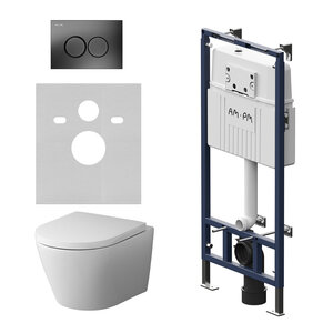 Изображение товара Инсталляция Am.Pm MasterFit, IS100138.741701, унитаз безободковый Sense, крышка-сиденье микролифт, клавиша черная матовая