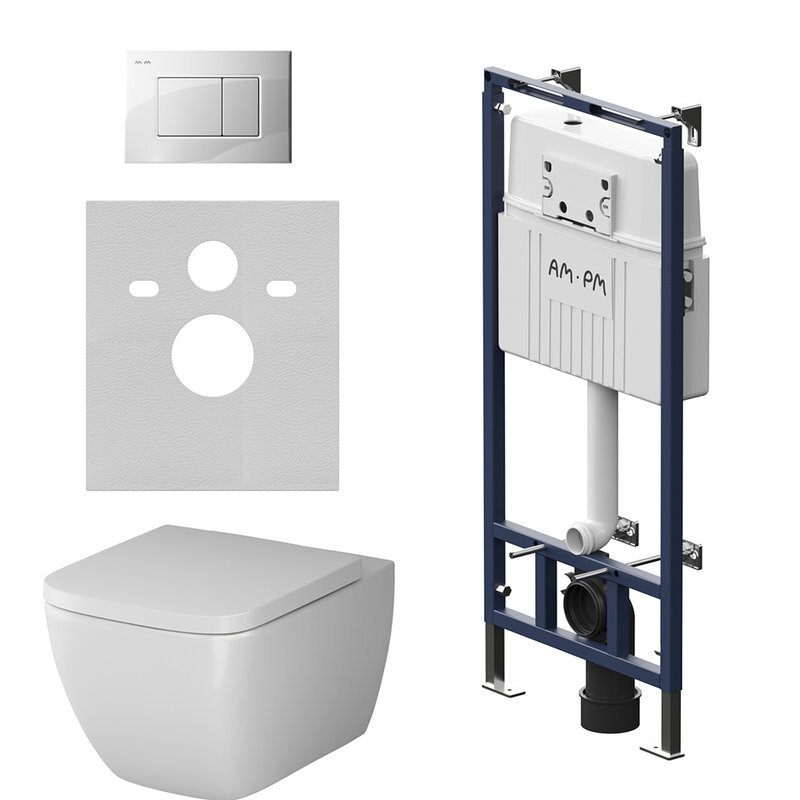Изображение товара Инсталляция Am.Pm MasterFit IS100201.901701 с подвесным безободковым унитазом Gem белый