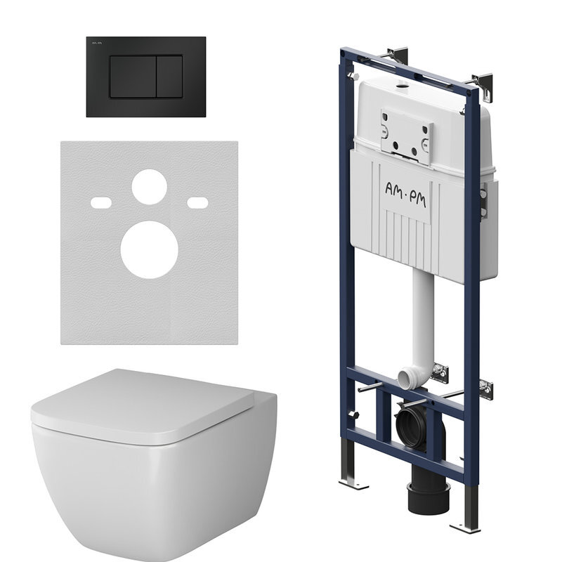 Изображение товара Подвесной унитаз безободковый Gem Am.Pm MasterFit с микролифтом и клавишей черный матовый