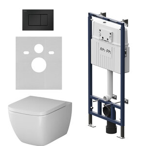 Изображение товара Инсталляция Am.Pm MasterFit, IS100238.901701, унитаз безободковый Gem, крышка-сиденье микролифт, клавиша черная матовая