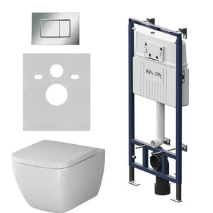 Изображение товара Инсталляция Am.Pm MasterFit, IS100251.901701, унитаз безободковый Gem, крышка-сиденье микролифт, клавиша хром