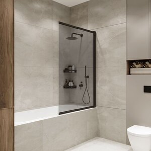 Изображение товара Шторка для ванны Terminus Ното 1CS150х90BT, 100 см, раздвижная, профиль черный матовый, стекло тонированное