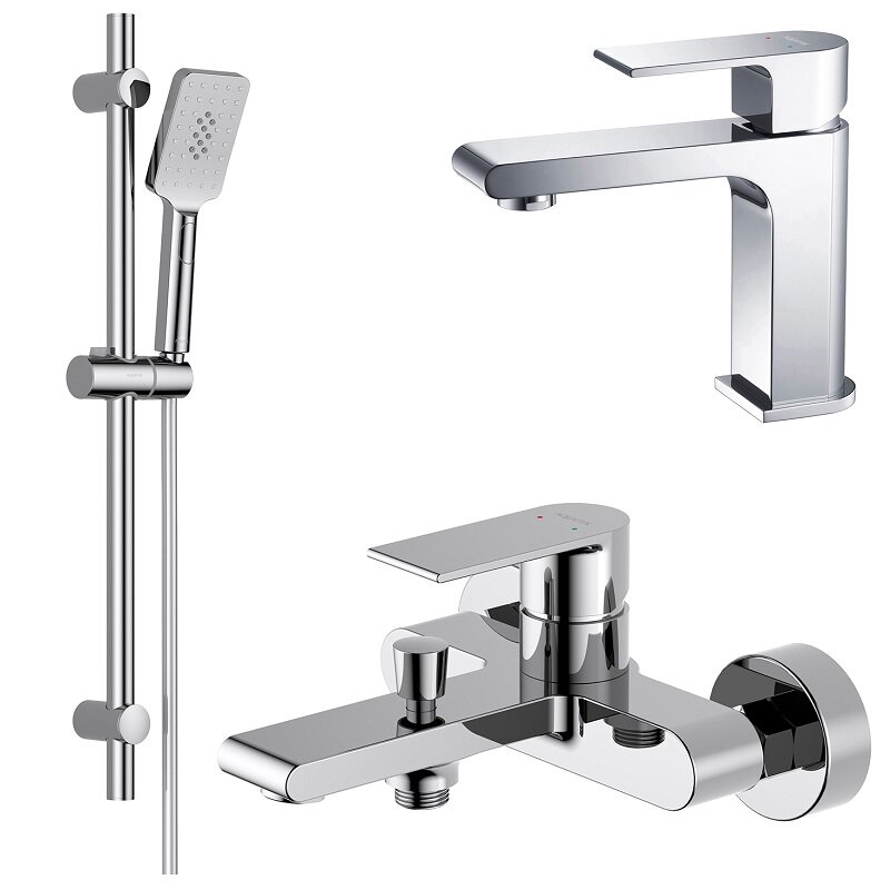 Изображение товара Комплект смесителей Aquatek Лира AQ1430CR с душевым гарнитуром в хромированной отделке