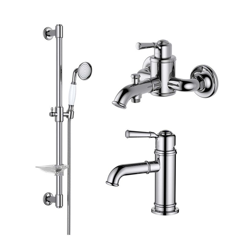 Изображение товара Комплект смесителей Aquatek Классик AQ1530CR с хромом, стиль ретро, 10 лет гарантии