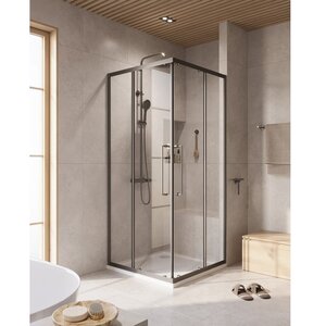 Изображение товара Душевой уголок Cezares RELAX-304-A-2-100-C-GM, 100 х 100 см, стекло прозрачное, профиль оружейная сталь