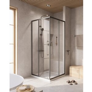 Изображение товара Душевой уголок Cezares RELAX-304-A-2-90-C-GM, 90 х 90 см, стекло прозрачное, профиль оружейная сталь