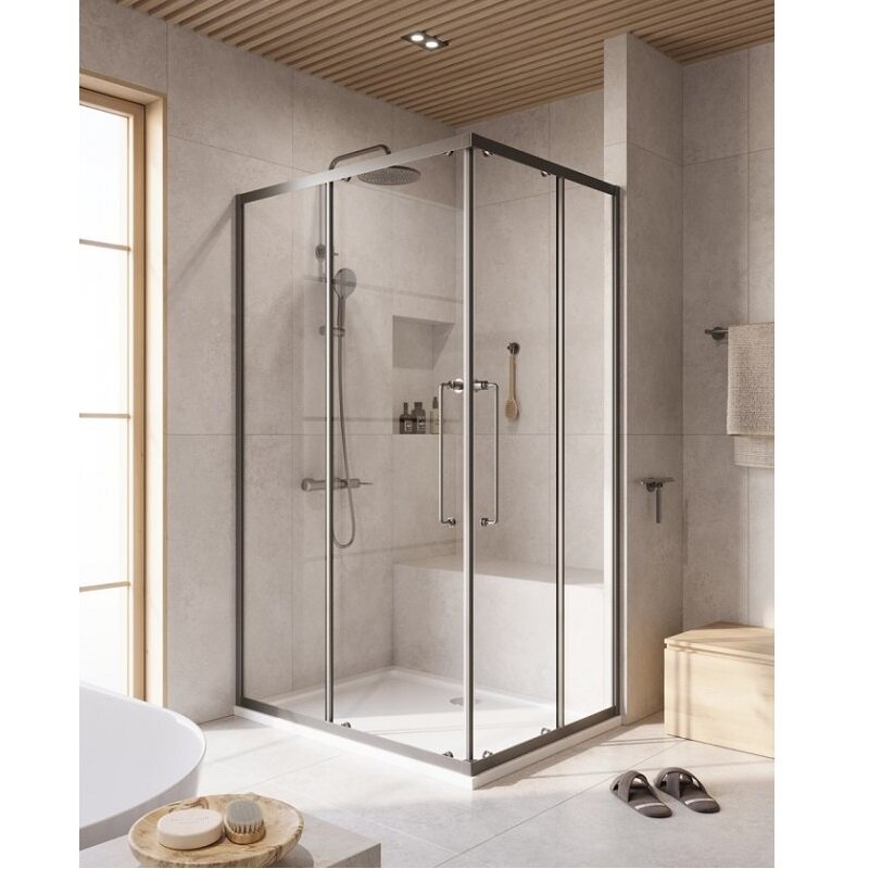 Изображение товара Душевой уголок Cezares RELAX-304-AH-2 120x90 см стекло прозрачное профиль оружейная сталь