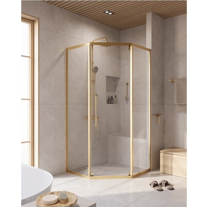 Изображение товара Душевой уголок Cezares RELAX-304-P-1-100-C-BORO, 100 х 100 см, стекло прозрачное, профиль золото брашированное