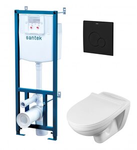 Изображение товара Инсталляция с унитазом Santek Бореаль ПЭК, 1.WH50.1.775, сиденье микролифт, клавиша черная матовая, крепеж, белый