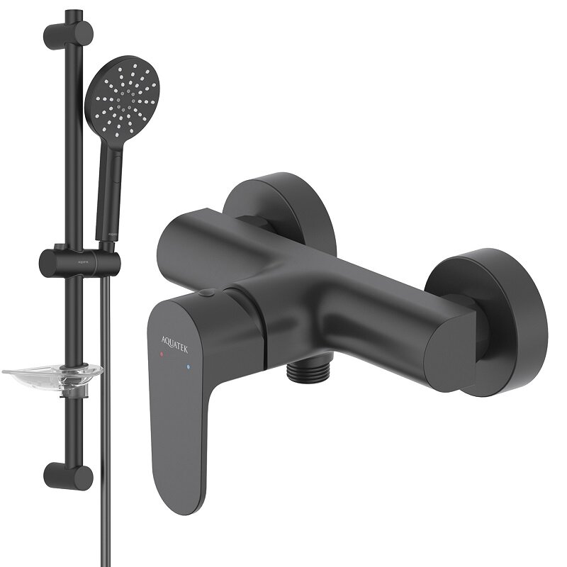 Изображение товара Смеситель Aquatek Оберон AQ1232MB, с душевым гарнитуром, цвет черный матовый