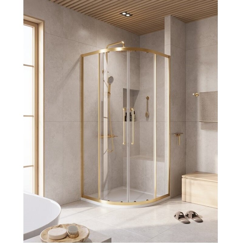 Изображение товара Душевой уголок Cezares RELAX-304-R-2-90-C-BORO, 90 х 90 см, стекло прозрачное, профиль золото брашированное